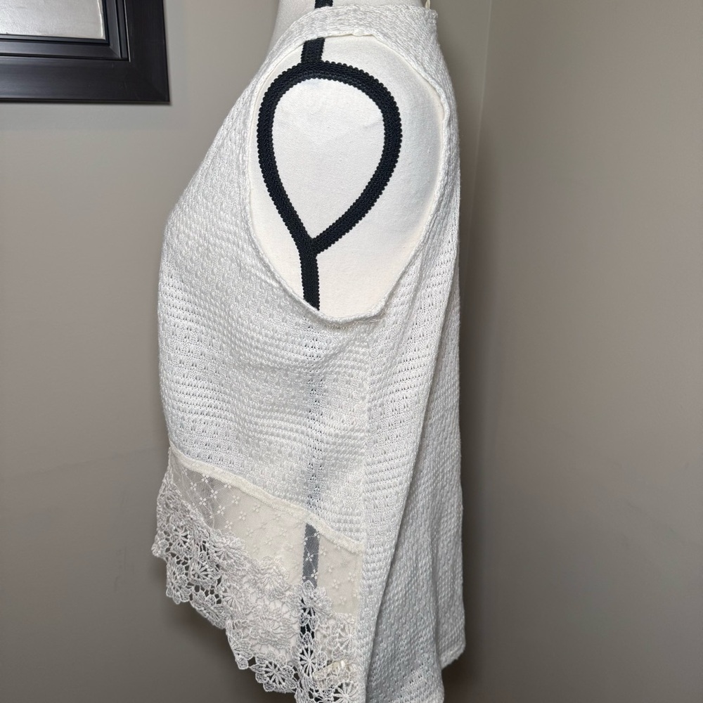Self Esteem White Crochet Lace Vest Open Front Boho‎ Festival Layering Size L - Picture 2 of 10